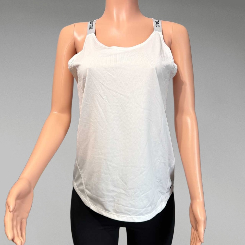 Nike Dri-FIT Womens White Just Do It Cross Back Mesh Panel Tank Top Large